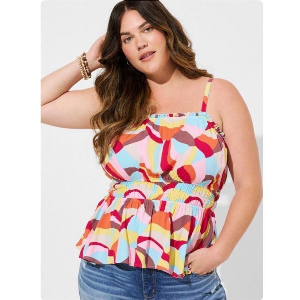 Torrid 3 Women's Multicolor Peplum Gauze Square Neck Cami Top Plus Size‎ 3x